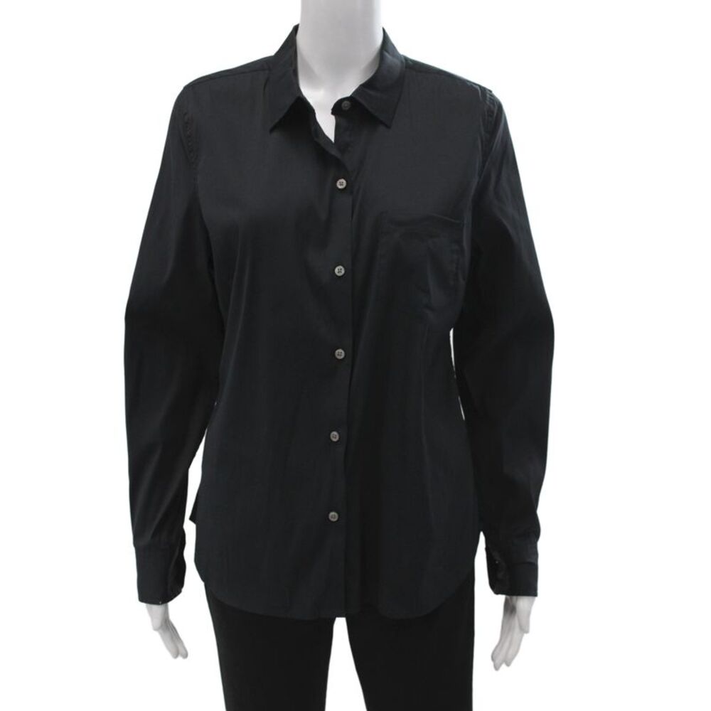 Untuckit Womens Black Collared Button Up Long Sleeve Basic Top Size 8